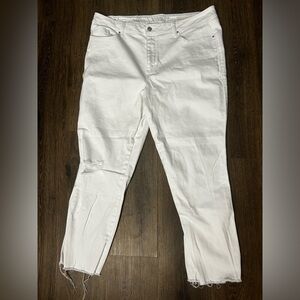 Sound Style Slim Straight‎ Stretch High Rise Distressed Crop Jeans White Size 16